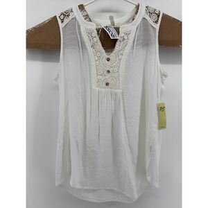 Per Seption Concept Women's Top Blouse Ivory Button Up Size L Sleeveless NWT